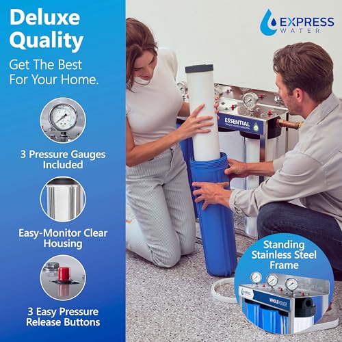 Image of Express Water Whole House Water Filter System | ESSENTIAL | 3 Stage Whole Home Filter, Top-Tier Filters Produce Overachieving H2O, Significantly Reduces Chlorine & Sulfur Smell /Taste, Healtheir Skin