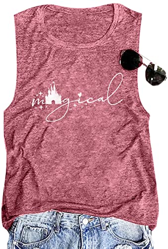 Magic Castle Tank Women Magic Kingdom Graphic Vest Summer Casual Vacation Sleeveless Tanks Tops Pink