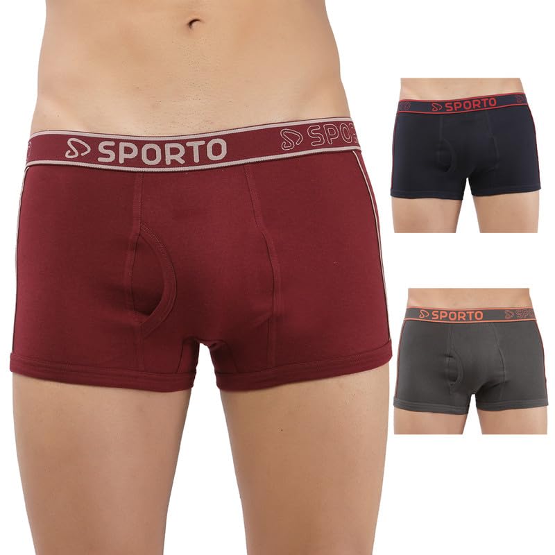 Image of sporto Men's Mid-Rise Super Soft & Comfortable Solid Cotton Square Trunks with No-Fold & No-Pinch Elastic Waistband (Combo Pack)