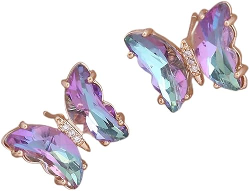 Vista 5 de Pingyongchang Juego de collar y aretes de mariposa para mujer, dije minimalista de circonitas cúbicas doradas, lindas joyas de cristal, regalos