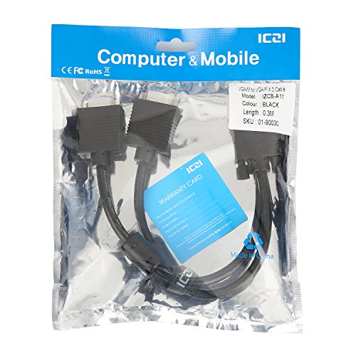 ICZI Splitter VGA Cavo 2 in 1 Porta 30cm, Sdoppiatore VGA Maschio a 2 VGA Femmina Y Adattatore VGA, 1080P Full HD per PC, TV, Monitore, Proiettore, Video, Computer, etc