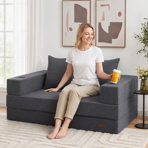 Image of COMAX Futon Sofa Bed, Convertible Sofa Bed, Folding Boneless Couches | Low-Profile Boneless Couch for Living Room, 11.8 inch H Low Seat Small 59 inch Foldable Floor Sleeper Mattress Lounge Space‑Saving