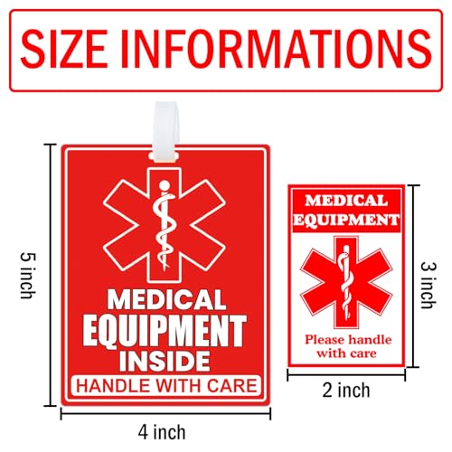 Medical Equipment Inside Tag Card Red Fragile Medical Equipment Inside Stickers Medical Equipment ID Identification Luggage Tags Handle with Care Labels for Medical Supplies (Color2)2