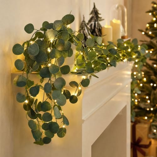 2PCS Artificial Eucalyptus Garland, Fake Vines with Fairy Lights Green Leaf - image 6