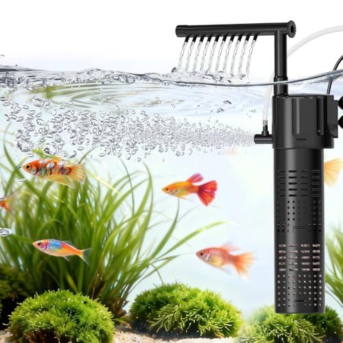 hygger Aquarium Innenfilter 300L/H 5W Fish Tank Filter Adjustable Quiet Power Filter with Rainfall Aeration for 15-55L Freshwater and Saltwater Aquariums
