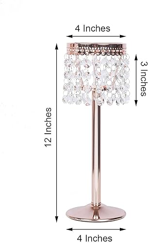 Miniatura 3 de Efavormart - Candelabro votivo con cuentas de cristal de oro rosa de 12 pulgadas, soporte de vela de metal