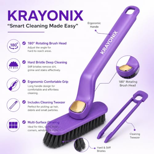 Image of (Pack of 1) Multi-Function Bathroom Plastic Cleaning Brush,Tiles Cleaning Brush,Hard Bristle Rotating Crevice Gap Cleaning Brushes for Bathroom,Floor Cleaner Brush (Multi Colour)