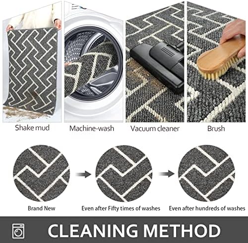 hicorfe Indoor Doormat,32"x48"Front Back Door Mat Rubber Backing Non Slip Door Mats,Absorbent Resist Dirt Entrance Doormat Inside Floor Mats for Entryway Washable Low-Profile(Grey) - 5