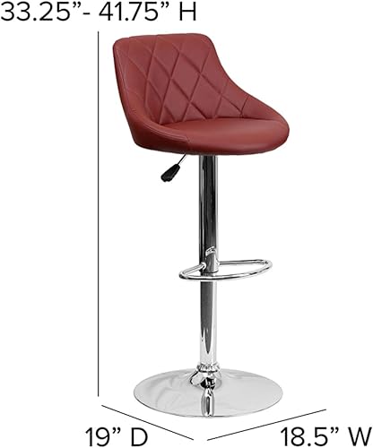 Miniatura 2 de Flash Furniture CH-82028A-BK-GG asiento de vinilo negro de diseño contemporáneo, banqueta alta ajustable con base cromada, Tela, Burgundy