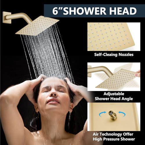 Image of Aolemi Ceiling Shower Faucet Set System Dual Head 10&6 Inch Brushed Gold