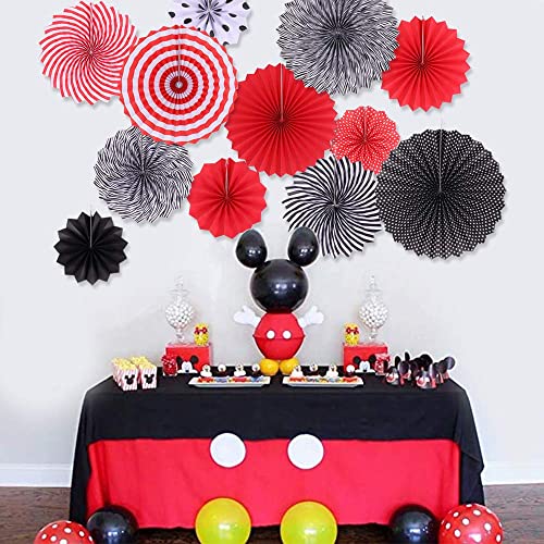 Image of 6 pcs Red Hanging Paper Fans for Birthday Anniversary Bridal Shower Baby Shower Colorful Patterns Party Fans for Party Decoration Christmas Diwali & Wedding Decor (Pack of 6, Red)