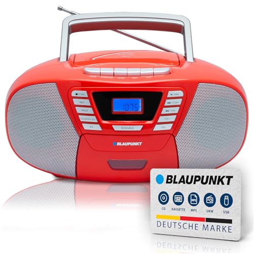 Blaupunkt B 120 tragbarer CD-Player mit Bluetooth | Kassettenrekorder | H&ouml;rbuch Funktion | USB | Aux In | PLL UKW Radio | rot