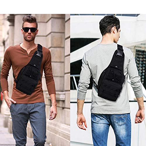 MICROSEVEN Waterproof Outdoor Sports Tactical Sling Bag with Pistol Holster, Military Outdoor Range Backpack, Shoulder Messenger Leisure Camping Chest Bag Black