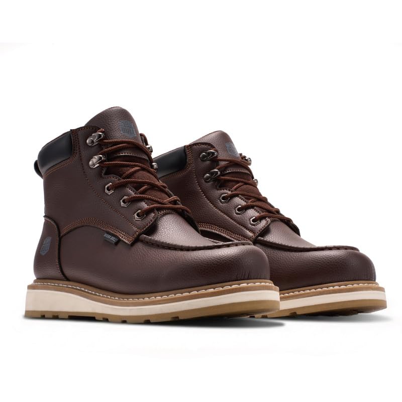 Workbull Mens 6 Steel Toe Work Boots Lace Up Moc Toe Oil/Slip Resistant Industrial Safety Boots Dark Brown Size 10.5