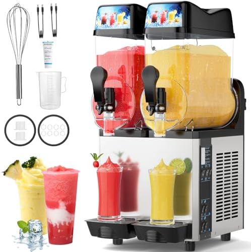 Commercial Slushy Machine, 2 x 15L Slushy Maker Machine, 145 Cups Stainless Steel Frozen Drink Machine & Margarita Machine with LED Light Perfect for Restaurants Bars Cafes Party, 8Gal