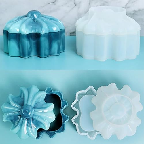 Miniatura 2 de Caja de 2 moldes de resina de silicona para baratijas con tapa, corazones cromados, caja de almacenamiento de joyas, molde de fundición de resina