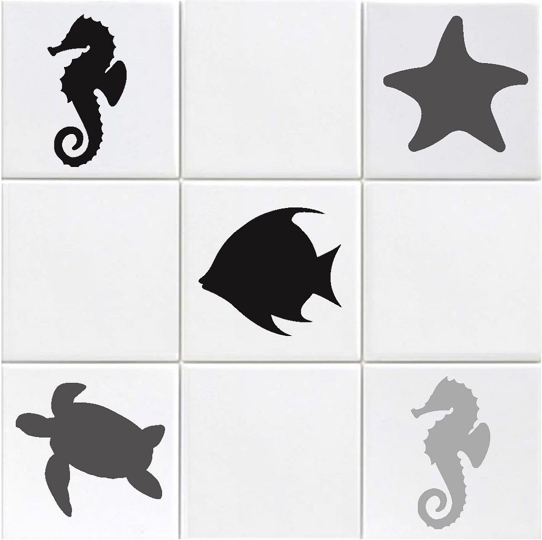 Hodge Creations Black/Grey Sea Life & Pack Of 16 Vinyl Tile Stickers Bathroom
