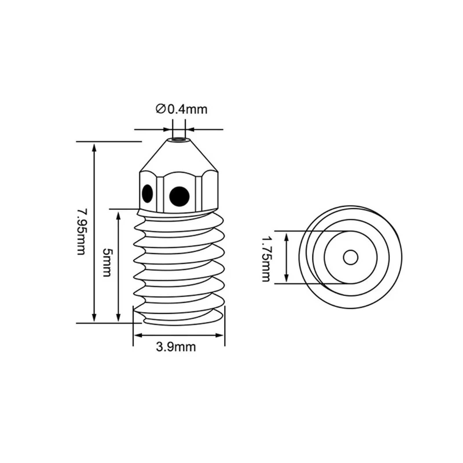 Düsen for A1/A1 Mini-Düse 0,2,4,6,8 mm Düse aus gehärtetem Stahl for 1 Upgrade-Hotend-Kit 3D-Drucker(10 (PCS),0.4mm)