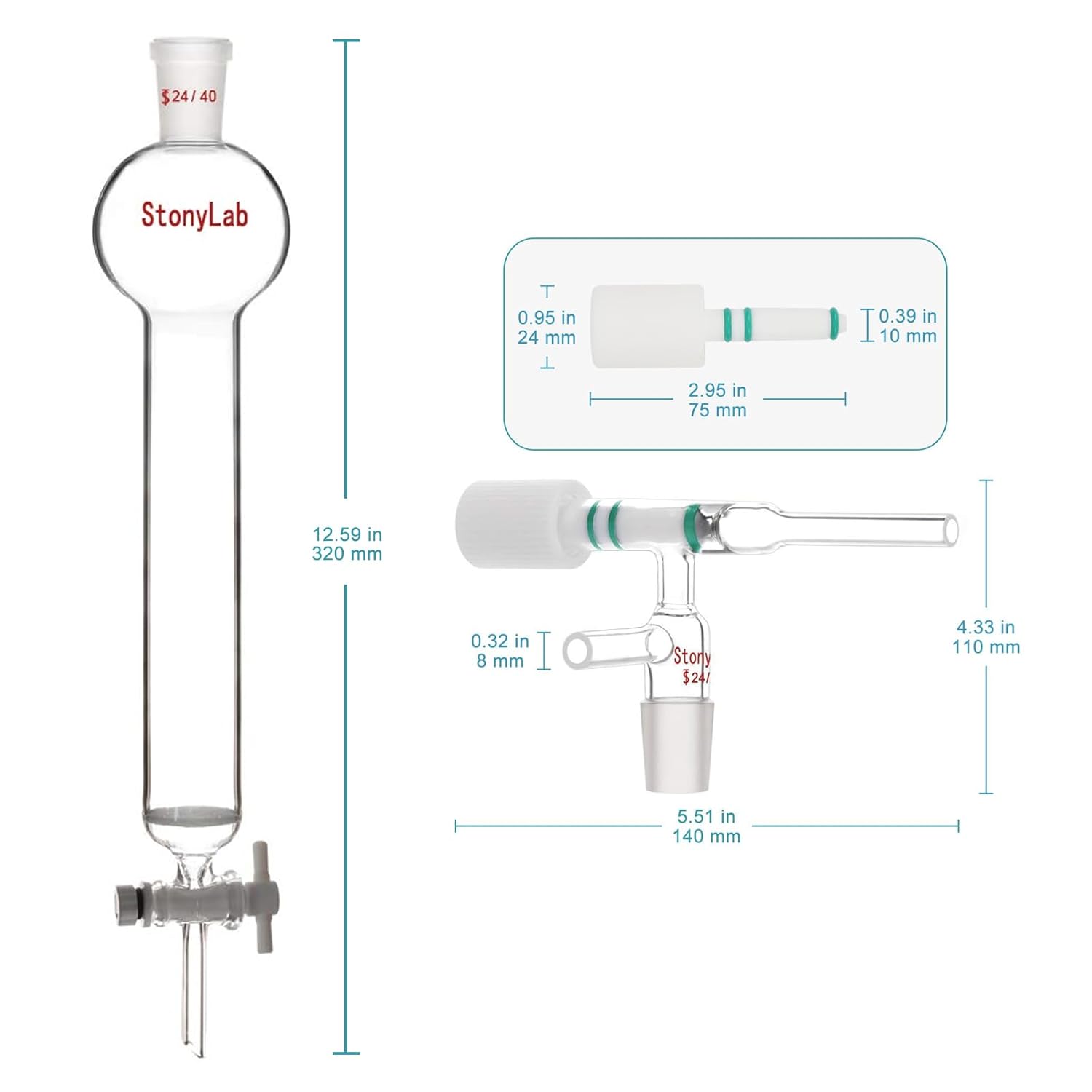24/40 Joint Chromatography Column (50 ml) Bundle with Chromatography Adapter (24/40 Joint) - stonylab Bundle