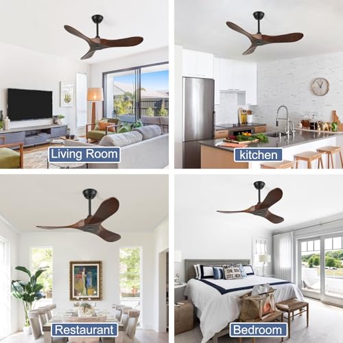 Image of 42'' Outdoor Ceiling Fan no Light,Solid Wood Ceiling Fan with Remote Control,Quiet and Reversible DC Motor with Large Airflow for Living Room,Patios,Gazebo (dark walnut)