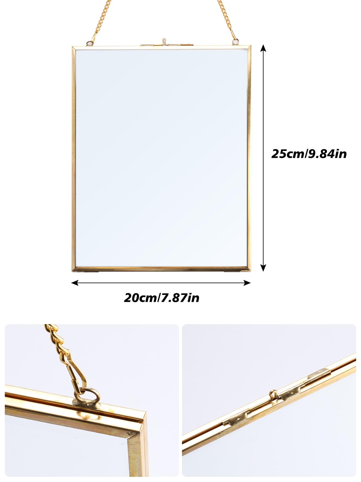 Cornice Flottante In Vetro 25x20 Cm Oro - Sospensione A Clip Per Foto, Fiori Pressati, Piante - Decorazione Parete