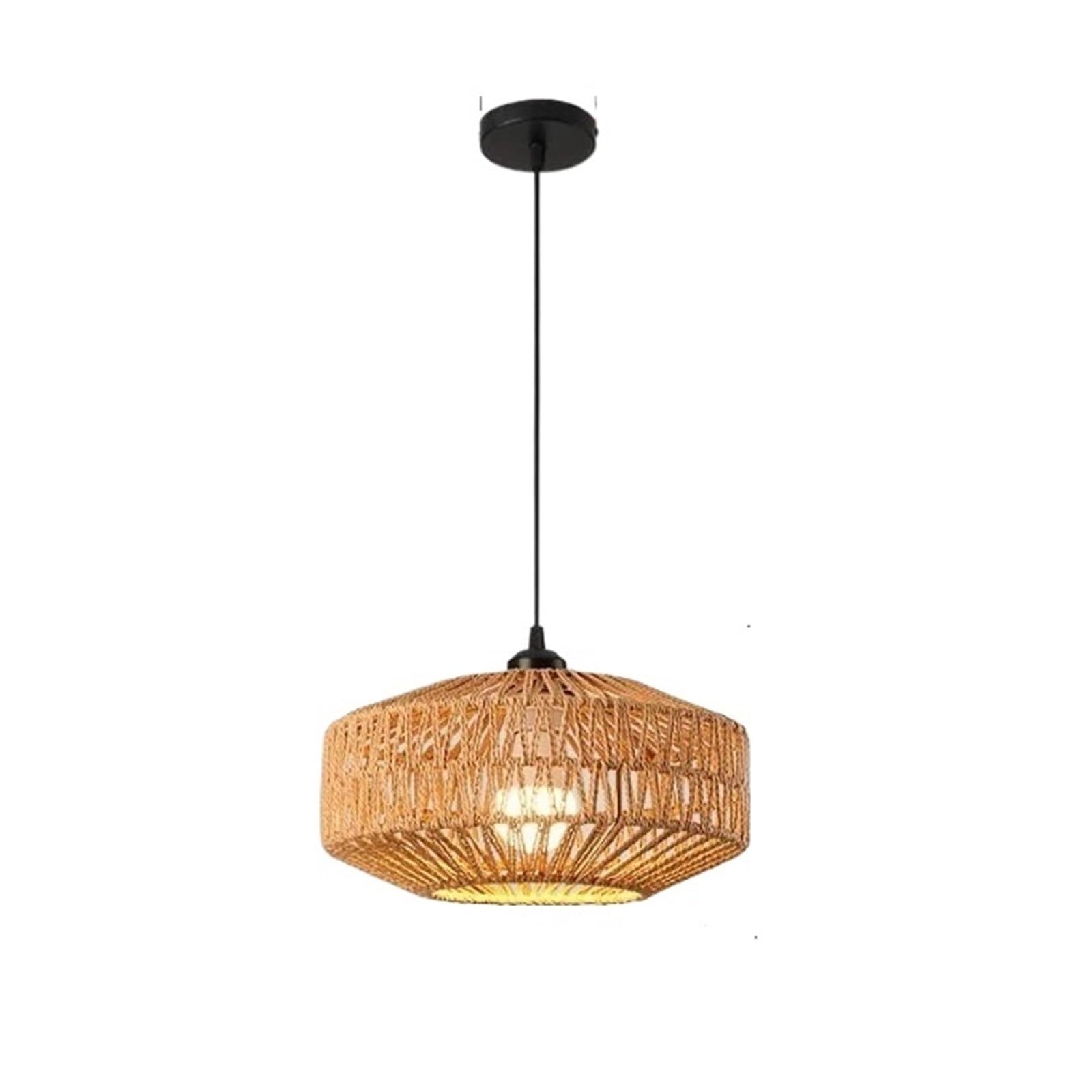 Rattan Lampshade Classic Ceiling Light Handmade Rattan Weaving Hanging Chandelier Lamps(Pendant Light,Cool Light 6000K)
