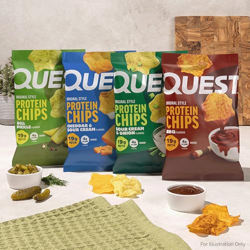 Image of Quest Nutrition Dill Pickle Flavored Protein Chips, 19g Protein, 4g Net Carbs, Protein Snacks, Gluten Free, 4 Count