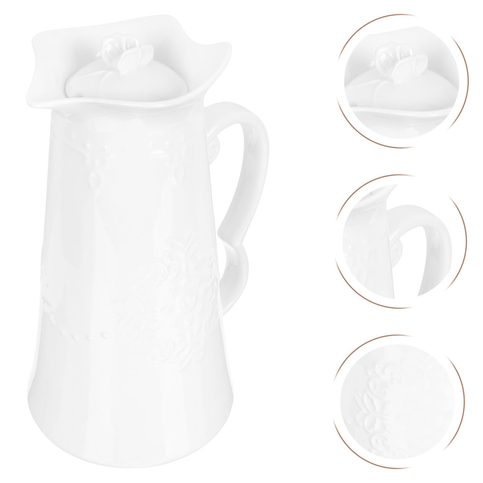 Pichet à Boissons en Céramique Blanche 1300ml Couvercle, Élégant et Simple, pour Parties et Bbq, pour Lait et Bière