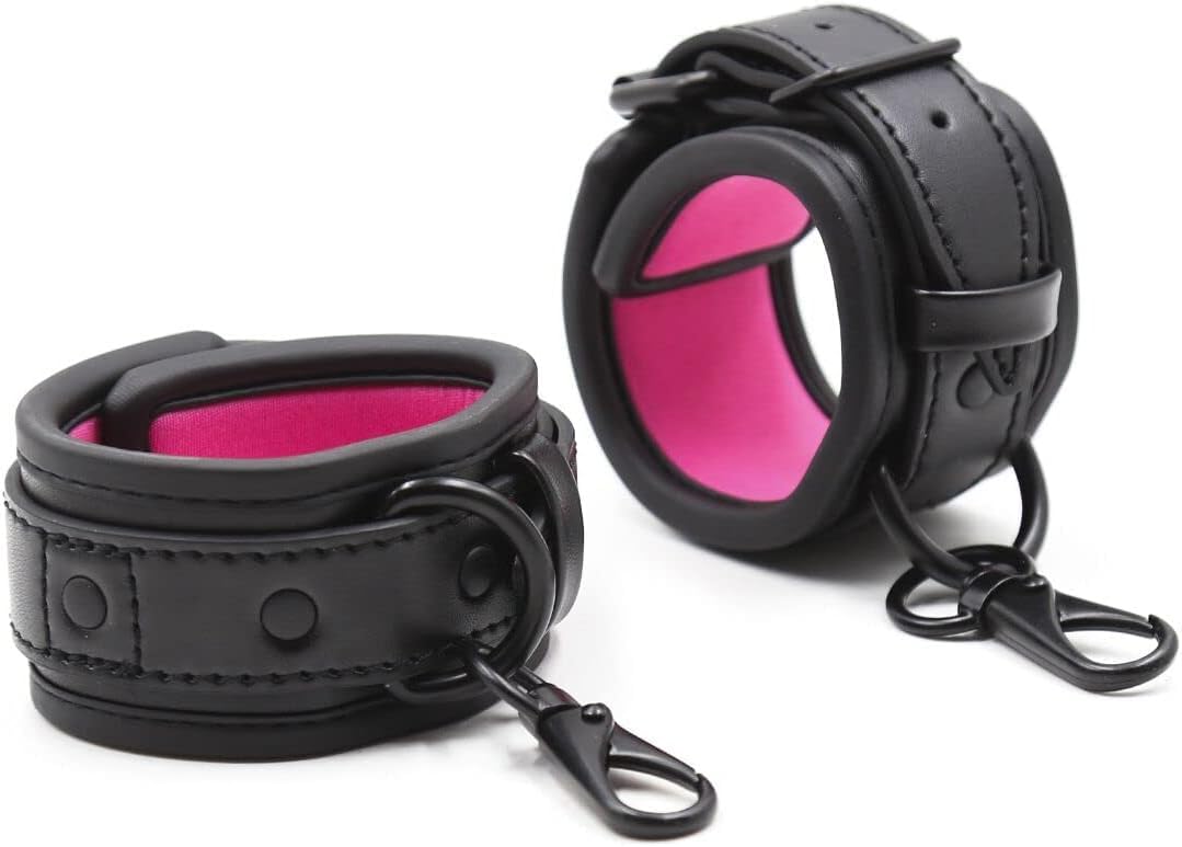 Bondage Handcuffs BDSM Sex Restraints Toys PU Leather Cuffs Sex Toys Adjustable Adult Fetish Erotic Slave SM Game for Couples Women Men (): Pink