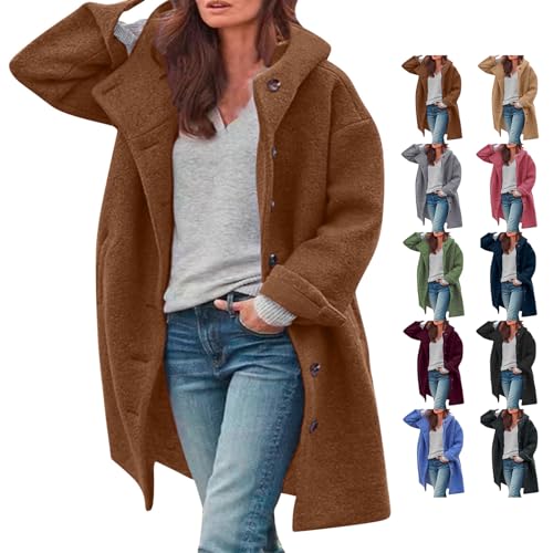 Abrigo largo de invierno para mujer, chaqueta informal de forro polar, corte holgado, cálido y elegante, abrigo con cuello a prueba de polvo, prenda de abrigo para otoño/invierno (Coffee #2, L)