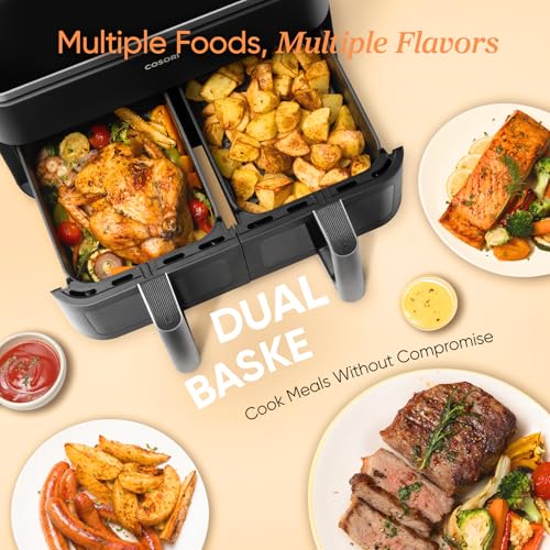 COSORI Dual Air Fryer, 8.5L Family Size, 8-In-1, Air Fry, Roast, Bake, Reheat, Dehydrate, Grill, Sync Cook & Finish, Fast and Energy Save, Healthy 50+ Online Recipes, 5 Accessories, Non-Stick - Image 6