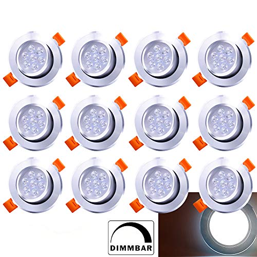 Hengda Lot de 12 Spot Encastrable Dimmable Blanc Spot LED Encastrable 6500K 7W Equivaut 60W Ampoule Halogène 230V Plafonnier Encastré Plafond Interieur 30° Orientable 120° dÉclairage