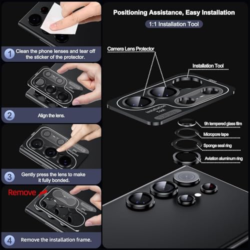 Image of WSKEN for Samsung Galaxy Ultra Camera Lens Protector, Ultra Thin Scratch Resistant 9H Tempered Glass with Aluminum Metal Circle Camera Screen Protector Cover Accessories (Black, S24 Ultra)
