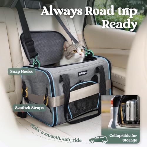 rabbitgoo Cat Carrier Soft with Safety Buckles, Sturdy Comfortable Pet Bag | Portable Travel Carrier for Car Vet Airline, Breathable for Kitten Small Medium Anxious Cat Up to 18lbs, Grey 17"Lx11"Wx11"H - Image 4