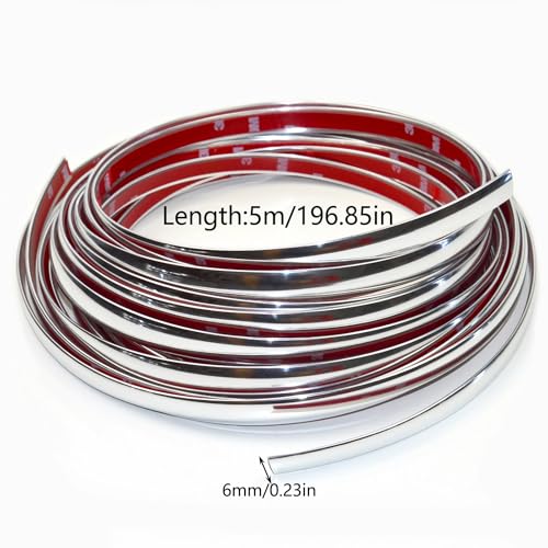 Chrom Zierleiste Selbstklebend 6mm*5M Selbstklebende Zierleisten Zierleiste Chrom Universal Chromzierleiste für Auto Karosserie Fenster Außen Dekoration(6mm*5M)