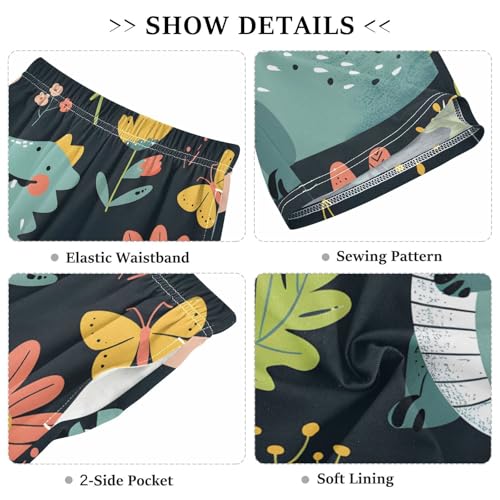 Cartoon Sleep Shorts, Crocodile Small Flower Black Small Flower Black Pajama Shorts, Soft PJ Bottoms3