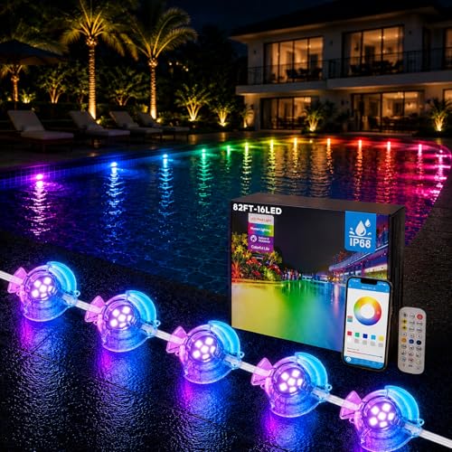 Soiarllt 25m 16 Lampes Swimming Pool Lights Underwater with APP & Remote