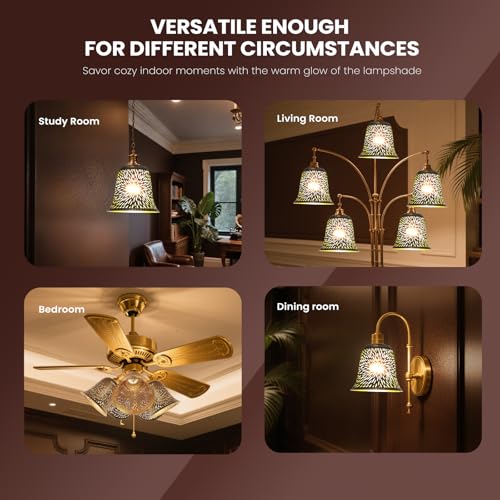 Image of Ceiling Fan Light Covers Replacements Etched Chrysanthemum Metal Lampshade 4 Pack, 1-5 /8 inch Fitter, 5.6 inch Height and 5 inch Diameter Fits for Pendant Light Shade