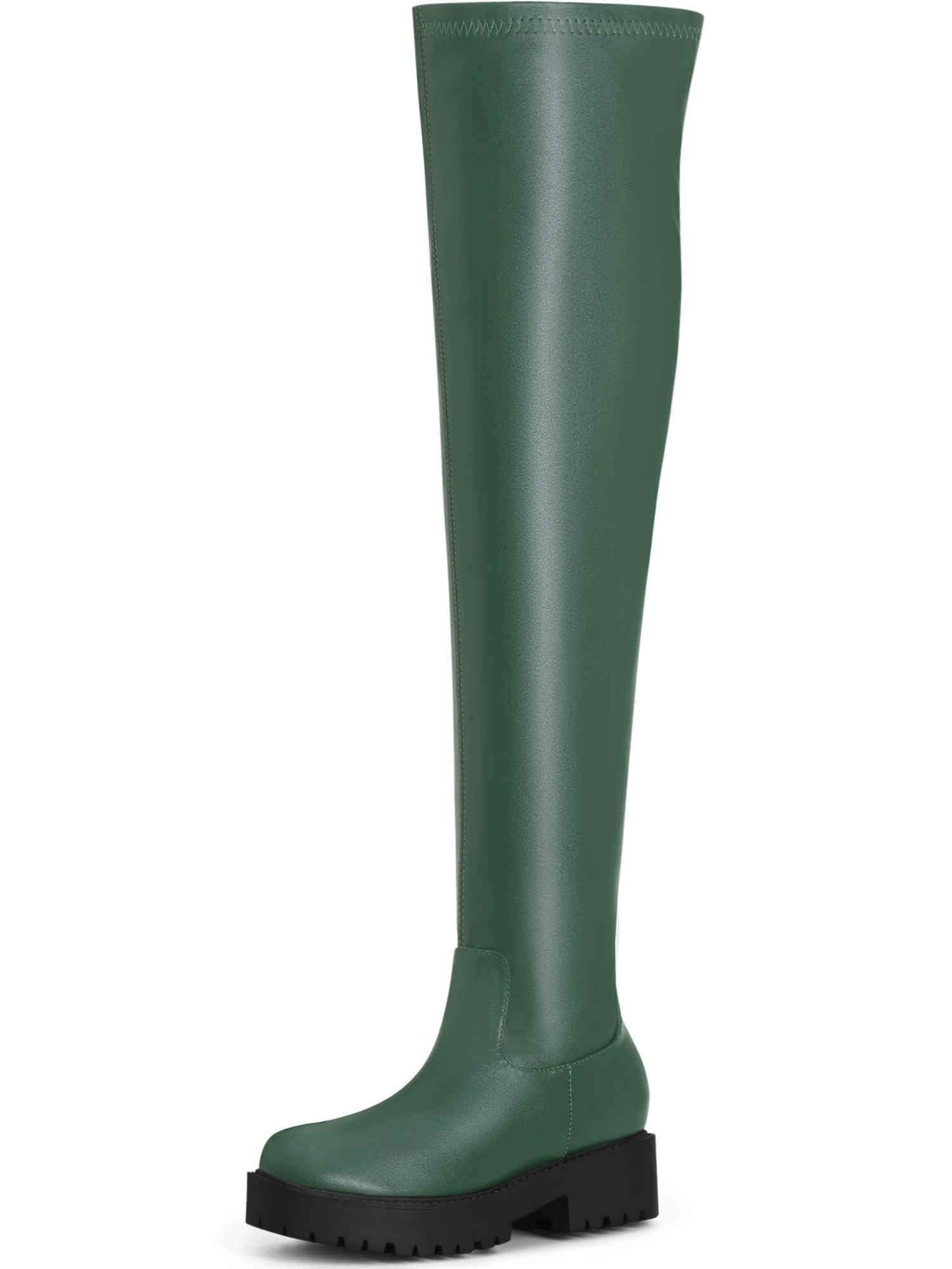 Allegra K Womens Platform Round Toe Lug Sole Chunky Low Heel Over Knee Thigh High Boots