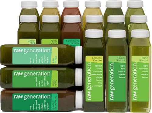 Raw Generation Deep Detox Cleanse – 5-Day Juice Cleanse with 60% Less Sugar for Weight Loss, Energy, Clearer Skin & Gut Health – 30 Chlorophyll-Packed Juices to Detox Your Body and Reset Your Diet (Assortment May Vary)