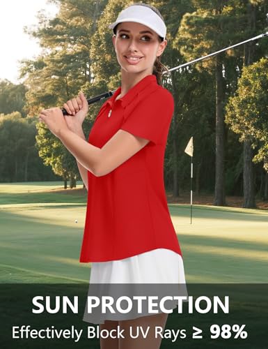 Image of LOMON Womens Golf Polo Shirts Summer Short Sleeve 1 /4 Zip Tops Moisture Wicking Casual Tennis Activewear with Pockets
