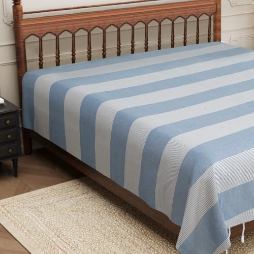 Image of 210 TC Cotton Bedsheet | Handmade Double Bedsheet | Handloom Bedsheets | Without Pillow Cover | Double Bedsheet for Summer |Size (90X100 Inches, 7.5 x 8.3 Feet (Wild Blue Yonder1)