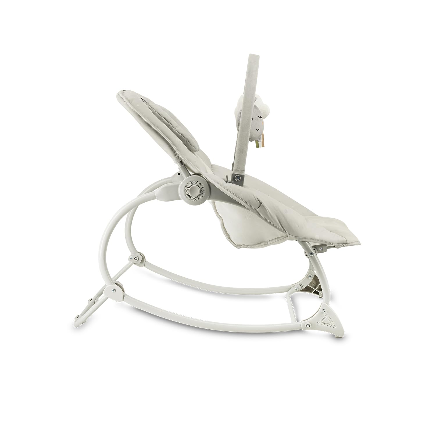 Mecedora MoMi LAPIS para niños hasta 12 kg, a pilas, arnés 3 puntos, barra con 2 juguetes, respaldo 3 posiciones, 8 melodías, control volumen, 3 modos de vibración