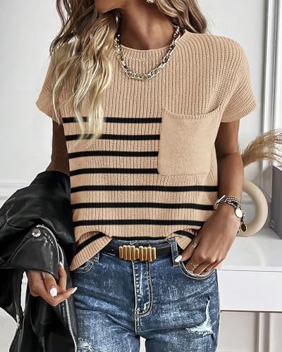 Image of KIRUNDO Summer Fall Short Sleeve Sweater for Women 2026 Casual Sweater Vest Cotton Knit Pullover Tank Tops Fashion Clothing