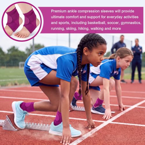Image of Honoson 2 Pcs Ankle Brace Kid Ankle Support Youth Neoprene Lace up Compression Sleeve Foot Brace Stabilizer with Adjustable Strap for Sport Sprained Plantar Fasciitis Achilles Tendonitis(Rose Red,S)