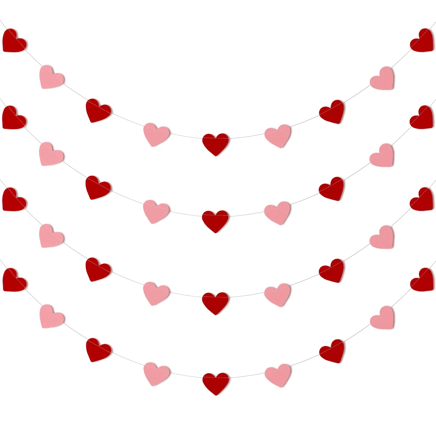 Whaline 4 Pack Heart Garland Valentine's Day Bunting Banners String for Wedding, Party, Bridal Shower, Engagement, Home Decorations, 12 Meter