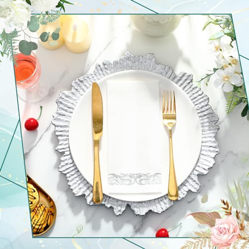 Reef-Charger-Plate-Set-Bulk-13-Plastic-Plate-Chargers-Matte-Ruffled-Rim-Charger-Plates-with-Paper-Napkins-Disposable-Guest-Towels-for-Table-Setting-Wedding-PartySilver-100-Pcs