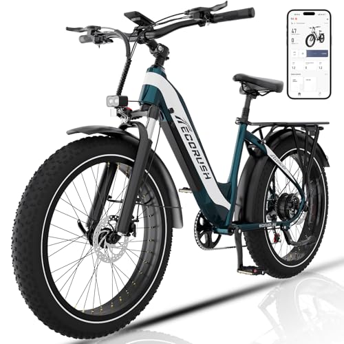 ECORUSH E Bike, Elektrofahrrad 48V 20Ah, 25 km/h Pedelec, 80–150 km Reichweite, E-Mountainbike mit LCD-Display, APP & NFC, Elektrisches Fahrrad für Damen und Herren