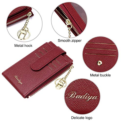 Image of Badiya Slim Women Wallet RFID Blocking Bifold Compact 9 Card Slots Holder Wallets Soft Leather with Zipper Coin Pocket 2 ID Window