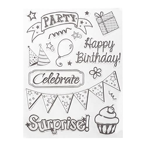 BUBEFSKD Feliz Cumpleaños Fiesta Silicona Hoja De Sello Transparente Álbum Recortes Sellos para Hacer Tarjetas Hacer Tarjetas Diario Letras del Alfabeto Y Troqueles Meses Palabras